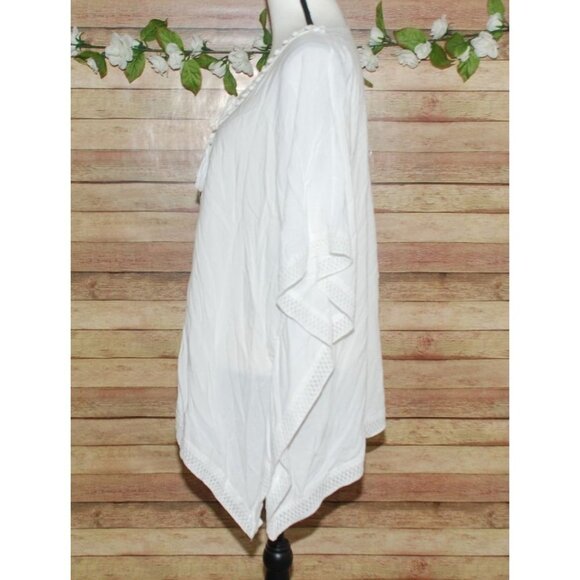 Bindya White Boho Top One Size Oversized Caftan Lace Pom Poms Tassels Viscose - Picture 7 of 11